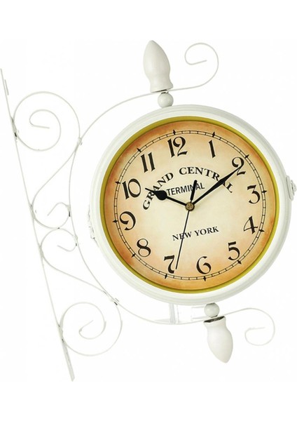Açık Bahçe Duvar Saati Metal Braketi Beyaz ile Çift Taraflı Dilsiz Saat indirimleri