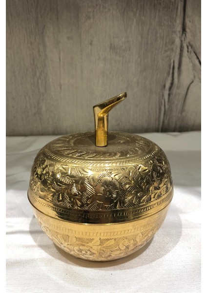 Pirinç Elma Şeklinde Kapaklı Şekerlik - 10 cm Çap