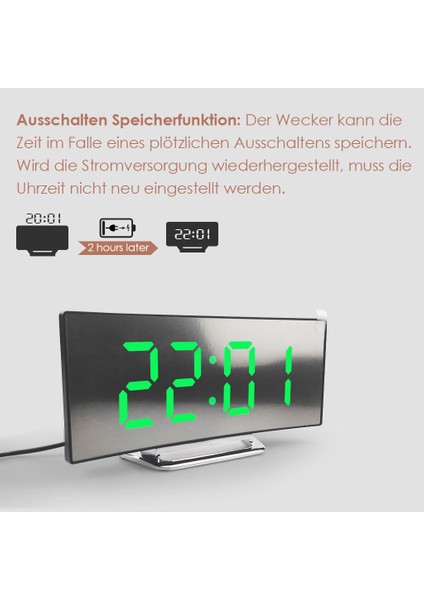 Çalar Saat Dijital LED Ekran Pil Kumandalı Ayna Gece Light-03 Yeşil (Yurt Dışından)