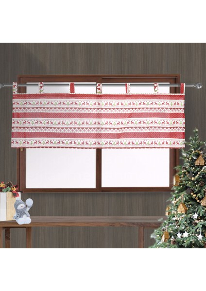 Kısa Baskılı Noel Perde Drape Tarama Asılı Tırmanma Valance Işık Engelleme Kapı Pencere Restoran Stüdyo Keten - Kırmızı, 137X61 cm 137X61 cm Kırmızı (Yurt Dışından)