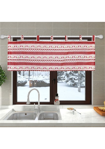 Kısa Baskılı Noel Perde Drape Tarama Asılı Tırmanma Valance Işık Engelleme Kapı Pencere Restoran Stüdyo Keten - Kırmızı, 137X61 cm 137X61 cm Kırmızı (Yurt Dışından)