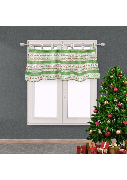 Kısa Baskılı Noel Perdesi Drape Tarama Asılı Tırmanma Valance Işık Engelleme Kapı Pencere Restoran Stüdyo Keten - Yeşil, 137X61 cm 137X61 cm Yeşil (Yurt Dışından)