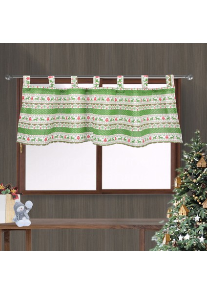 Kısa Baskılı Noel Perdesi Drape Tarama Asılı Tırmanma Valance Işık Engelleme Kapı Pencere Restoran Stüdyo Keten - Yeşil, 137X61 cm 137X61 cm Yeşil (Yurt Dışından)