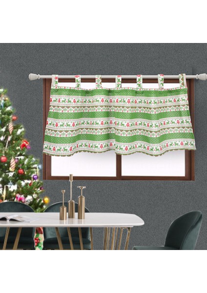 Kısa Baskılı Noel Perdesi Drape Tarama Asılı Tırmanma Valance Işık Engelleme Kapı Pencere Restoran Stüdyo Keten - Yeşil, 137X61 cm 137X61 cm Yeşil (Yurt Dışından)