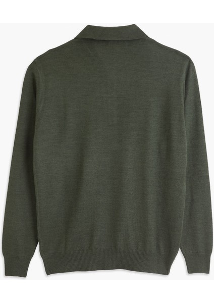 Erkek %50 Yün Nefti Yeşil Polo Yaka Kazak fiyatları