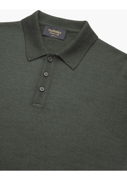 Erkek %50 Yün Nefti Yeşil Polo Yaka Kazak modelleri