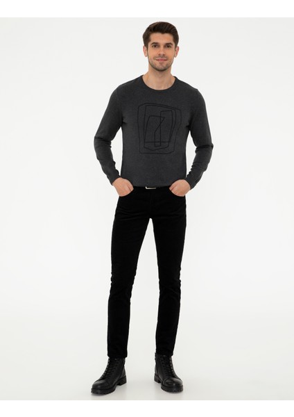 Erkek Siyah Slim Fit Kadife Kanvas Pantolon 50245789-VR046