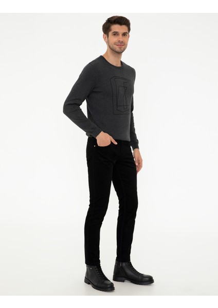 Erkek Siyah Slim Fit Kadife Kanvas Pantolon 50245789-VR046 modelleri