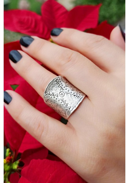 Antik Gümüş Kaplama Motif Şekilli El Yapımı Ayarlanabilir Yüzük fiyatları
