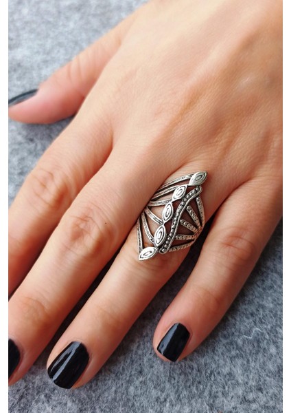 Antik Gümüş Kaplama Özel Şekilli El Yapımı Ayarlanabilir Yüzük