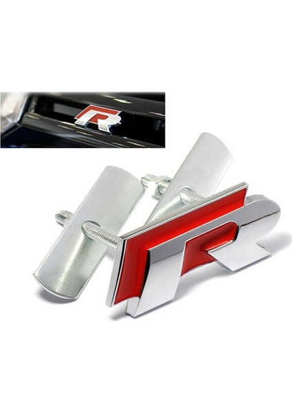 R Ön Panjur Arma Krom R Kırmızı Arka Planlı 3D Logo