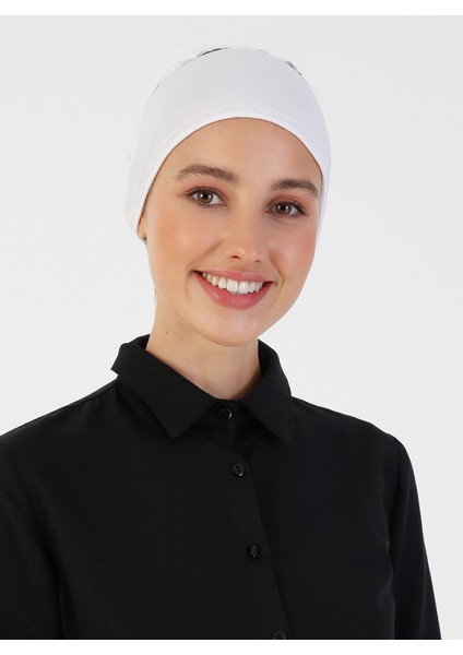 Nefes Alan Kumaş Bandana Bone - Beyaz - Ecardin