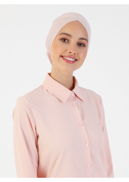 Nefes Alan Kumaş Pratik Çapraz Boru Bone - Pudra - Ecardin