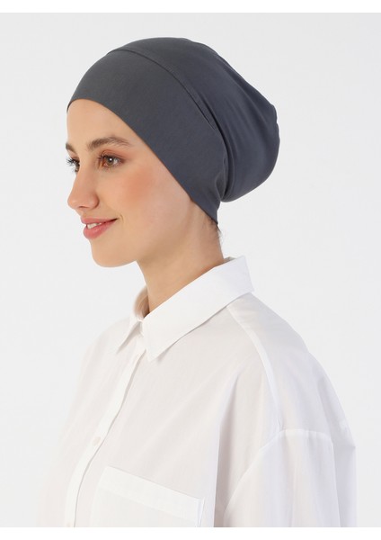 Penye Geniş Ebatlı Geçme Bone - Koyu Gri - Ecardin fırsatları