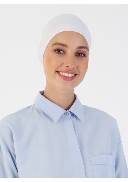 Nefes Alan Kumaş Geniş Ebatlı Bağcıklı Bone - Beyaz - Ecardin