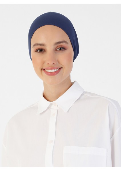 Nefes Alan Kumaş Geniş Ebatlı Bağcıklı Bone - Lacivert - Ecardin