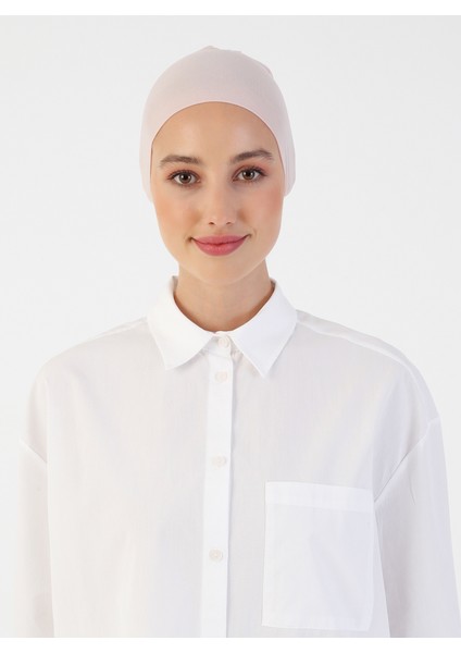 Nefes Alan Kumaş Geniş Ebatlı Bağcıklı Bone - Pudra - Ecardin modelleri