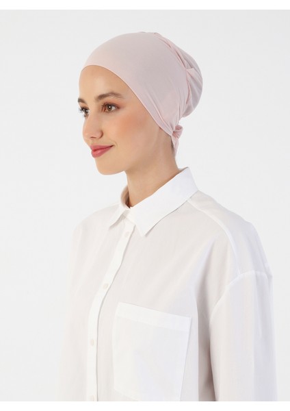 Nefes Alan Kumaş Geniş Ebatlı Bağcıklı Bone - Pudra - Ecardin fırsatları