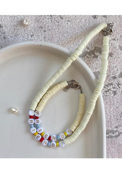Beyaz Friends Fimo Kolye Bileklik Renkli Kadın Kolye PYTKFMKLYBLK19