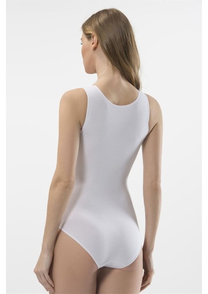 Kadın Beyaz Kalın Askılı Agraflı Body 286