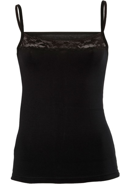 Anıt 2120 Kadın Siyah Likralı Dantelli Ip Askılı Atlet