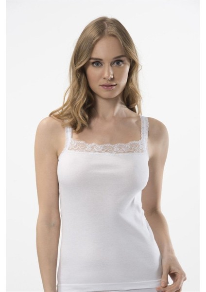 Kadın Beyaz 2'li Dantelli Ip Askılı Kaşkorse 200