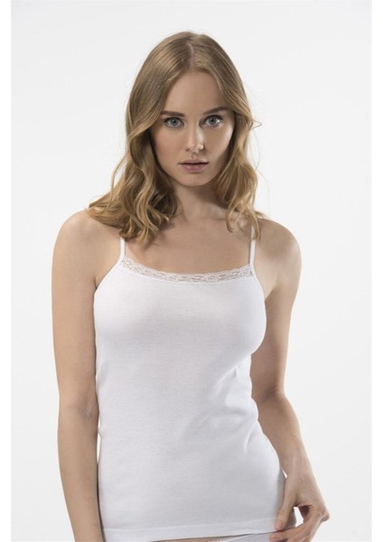 Kadın Beyaz 2'li Dantelli Ip Askılı Kaşkorse 292