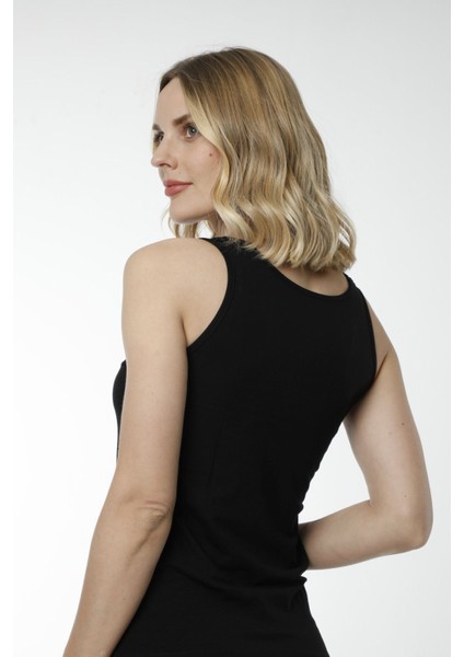 Hmd 2487 Siyah 3'lü Pamuklu Güpür Detaylı Rahat Doku Kalın Askılı Kadın Atlet modelleri