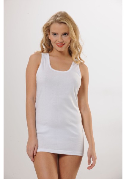 Hmd 2007 Beyaz 3'lü %100 Pamuk Rahat Doku Yakası Detaylı Kalın Askılı Ribana Büyük Beden Kadın Atlet modelleri