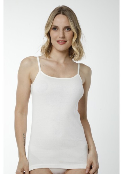 Hmd 2408 Ekru 3'lü Pamuklu Likralı Rahat Doku Ince Askılı Kadın Atlet modelleri