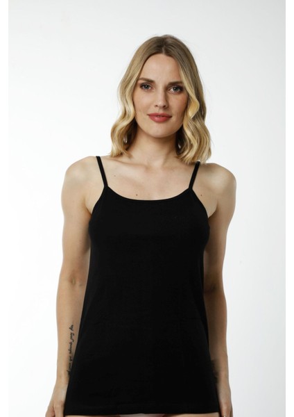 Hmd 2408 Siyah 3'lü Pamuklu Likralı Rahat Doku Ince Askılı Kadın Atlet