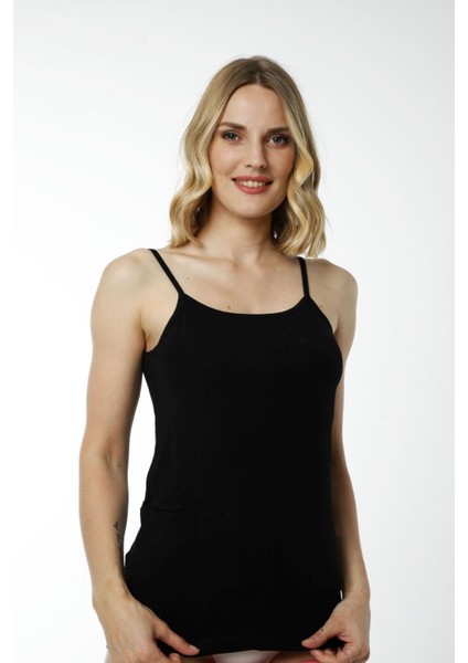 Hmd 2408 Siyah Pamuklu Likralı Rahat Doku Ince Askılı Kadın Atlet modelleri