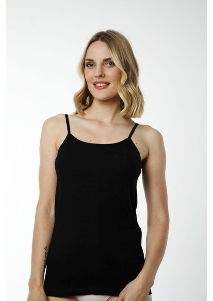 Hmd 2408 Siyah Pamuklu Likralı Rahat Doku Ince Askılı Kadın Atlet fırsatları