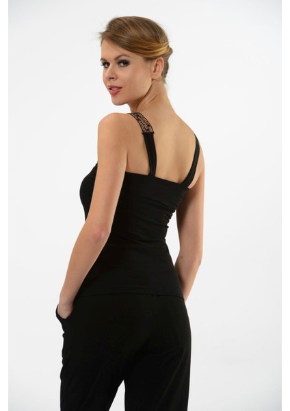 Hmd 2444 Siyah 3'lü Pamuklu Rahat Doku Göğüs Desenli Dantelli Askılı Kadın Atlet modelleri