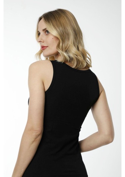 Hmd 2477 Siyah Rahat Doku Pamuklu Göğüs Güpür Detaylı Kalın Askılı Kadın Atlet fiyatları