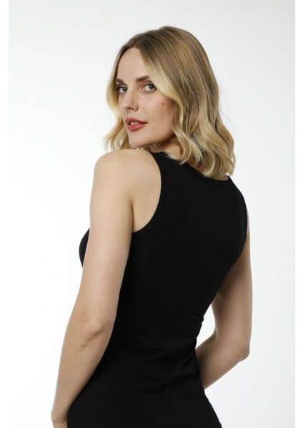 Hmd 2477 Siyah Rahat Doku Pamuklu Göğüs Güpür Detaylı Kalın Askılı Kadın Atlet modelleri