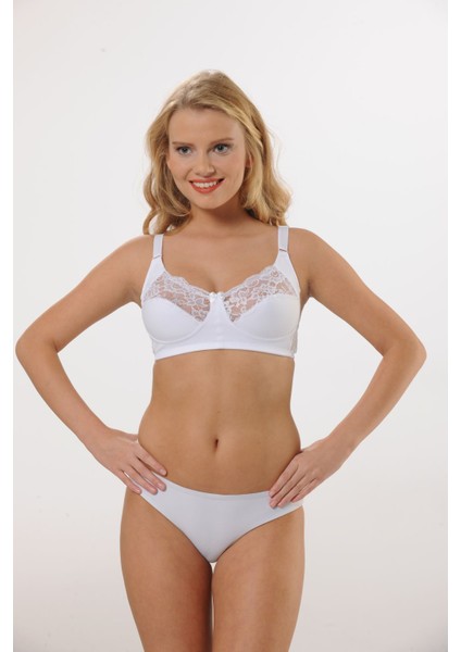 Hmd 6060 Kadın 3'lü Rahat Doku %100 Pamuk Beyaz Ince Askılı Göğüs Dantel Detaylı Ribana Toparlayıcı Sütyen fiyatları
