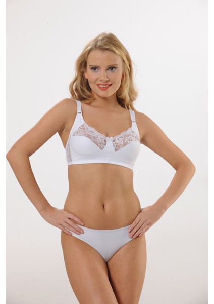 Hmd 6060 Kadın 3'lü Rahat Doku %100 Pamuk Beyaz Ince Askılı Göğüs Dantel Detaylı Ribana Toparlayıcı Sütyen modelleri