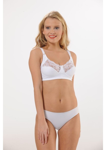 Hmd 6060 Kadın 3'lü Rahat Doku %100 Pamuk Beyaz Ince Askılı Göğüs Dantel Detaylı Ribana Toparlayıcı Sütyen indirimleri