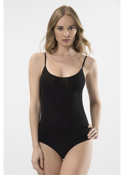 Kadın Siyah Ip Askılı Agraflı Body 284