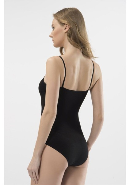 Kadın Siyah Ip Askılı Agraflı Body 284