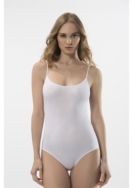 Kadın Beyaz Ip Askılı Agraflı Body 284
