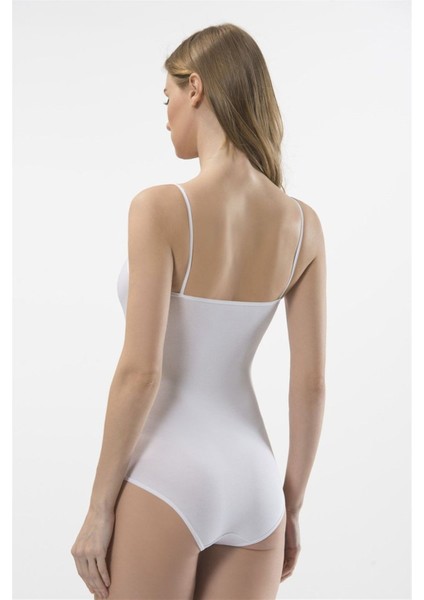 Kadın Beyaz Ip Askılı Agraflı Body 284