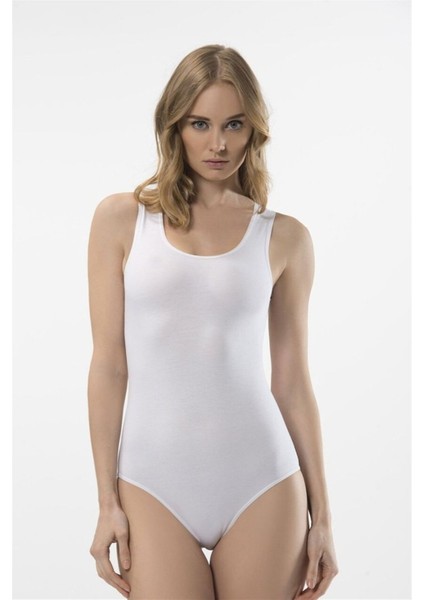 Kadın Beyaz Kalın Askılı Agraflı Body 286