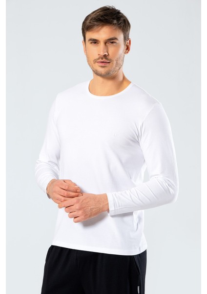 1333 Beyaz Erkek Erkek Beyaz O Yaka Uzun Kollu Sweatshirt fiyatları