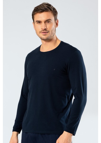 1333 Lacivert Erkek Erkek Lacivert O Yaka Uzun Kollu Sweatshirt
