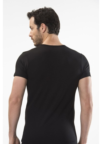 1402 Siyah Erkek V Yaka T-Shirt