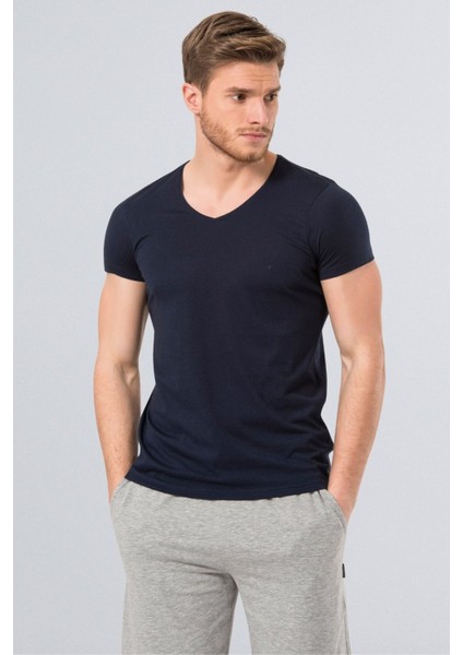 2170 Lacivert Erkek Modal V Yaka Slim Fit T-Shirt