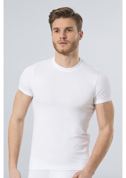 164 Beyaz Erkek Likralı T-Shirt