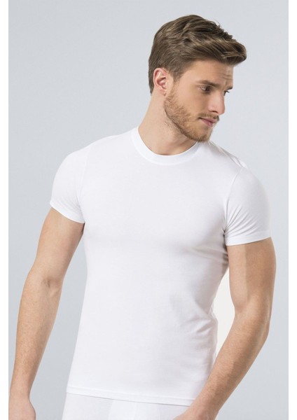 164 Beyaz Erkek Likralı T-Shirt